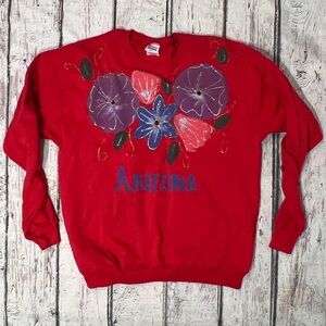 Vintage Arizona Tourism Red Floral Crewneck 1990s Pullover Jumper Sweatshirt